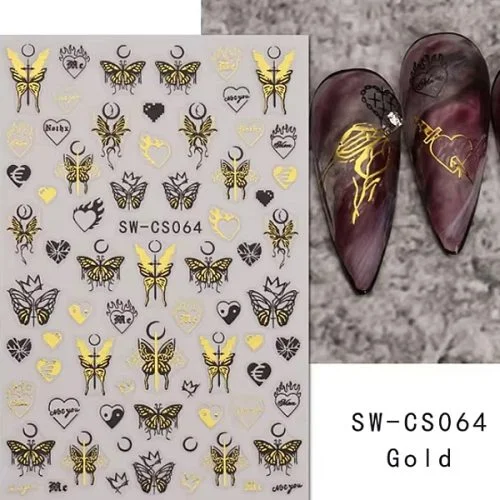 3D Nail Sticker - Schmetterlinge schwarz - gold SW-GS063