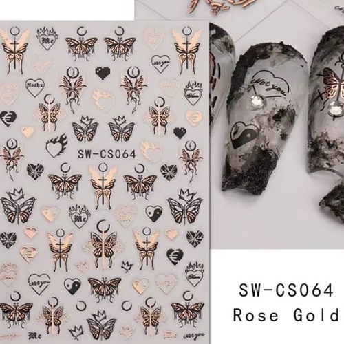 3D Nail Sticker - Schmetterlinge schwarz - rosegold SW-GS064