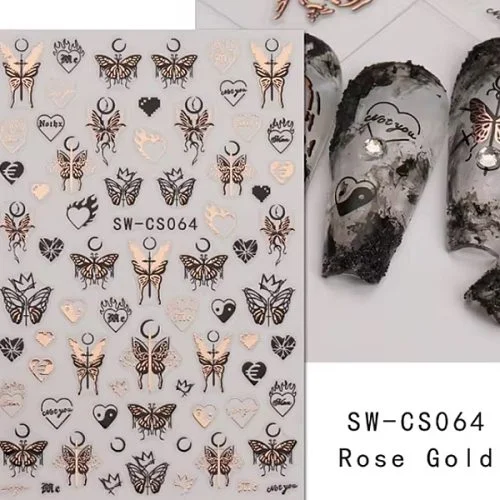 3D Nail Sticker - Schmetterlinge schwarz - rosegold SW-GS064