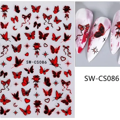 3D Nail Sticker - Schmetterlinge schwarz - rot SW-GS086