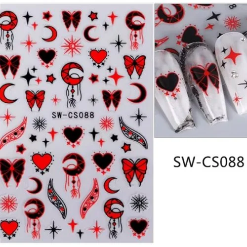 3D Nail Sticker - Schmetterlinge schwarz - rot SW-GS088