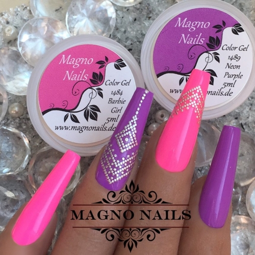 Preview: Pink Lila Sticker Nageldesign Ideen - Sommernägel - Sommer Nägel