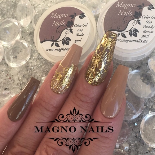 Preview: Nail Art Ideen - Halloween Nägel Nude Gold Braun schlicht