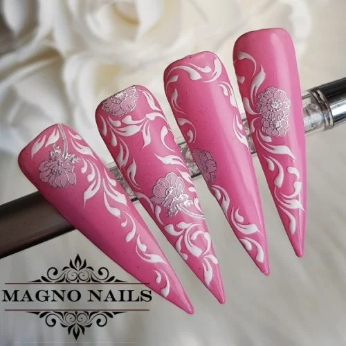 Naildesign Ideen - Sommer Nägel Hellrosa rosa Glitter Schnörkel Sticker