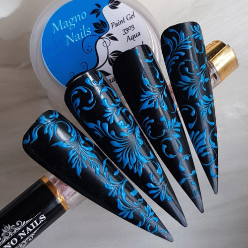 Preview: edle Nägel - Nail Art Ideen - Nageldesign Schnörkel blau