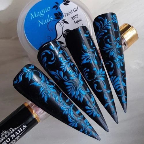 edle Nägel - Nail Art Ideen - Nageldesign Schnörkel blau