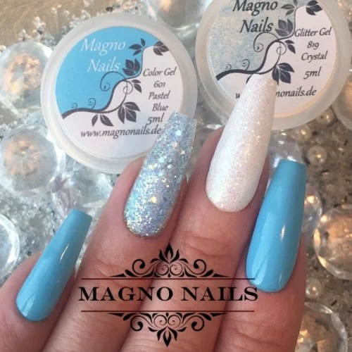 Naildesign Ideen - Blau Nägel Hellblau Weiss Gliltter