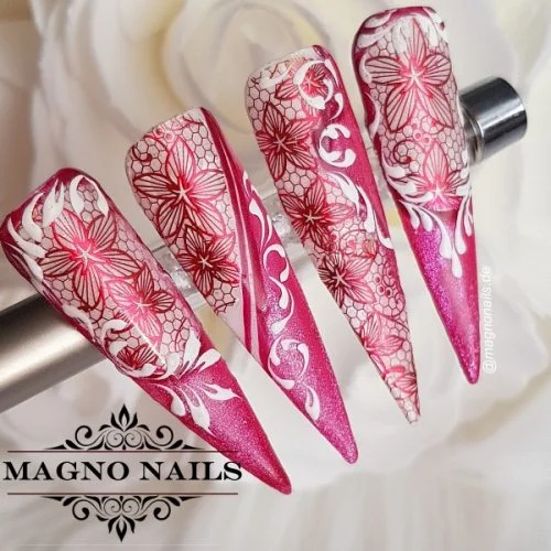 Sommernägel - Naiart Idee - Pink Dunkelpink Schnörkel Nägeldesign