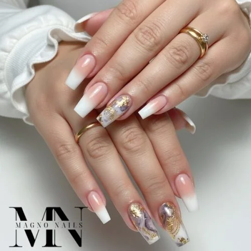 Marmor Design Luxus Nägel mit rosa Polygel