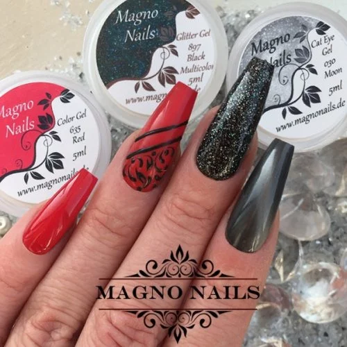 Nail Art Ideen - Herbst Nägel Rot Schwarze Nägel Schnörkel