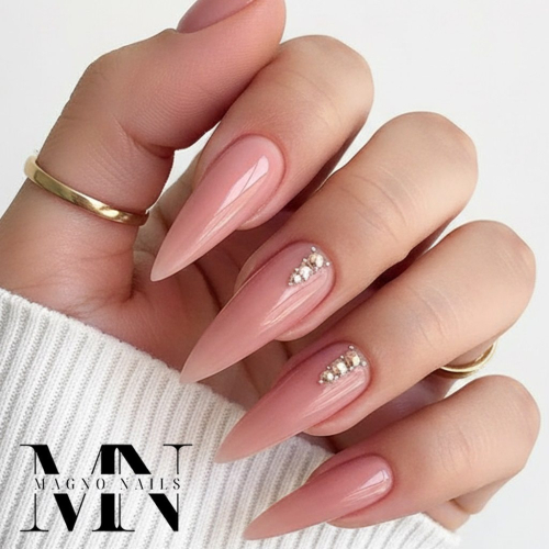 Preview: Stiletto Nägel - Rouge Rosa Nude Nägel ganz schlcht