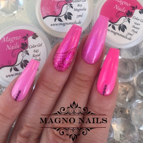 Preview: Naildesign Ideen - Sommer Nägel Neon Pink rosa Glitter