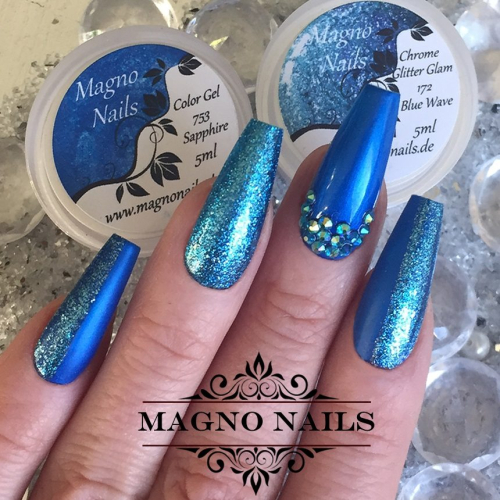 Preview: Chrome Nägel in Marineblau