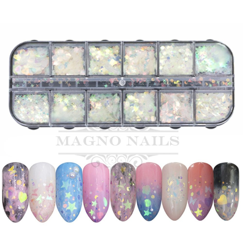 12 x  Multi Shape Pailletten Set Nail Art Nailart Nageldesign