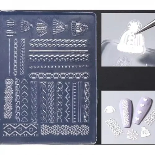 3D Nail Form - Silikon Schablone - Winterdesign/ Strickmuster