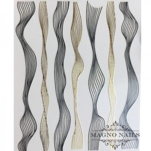 3D Nail Sticker - Welle schwarz - gold Seblstklebende Aufkleber Nagelsticker Nagelaufkleber