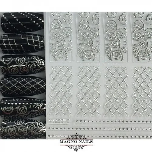 3D Metallic Nail Sticker - silber Seblstklebende Aufkleber Nagelsticker Nagelaufkleber