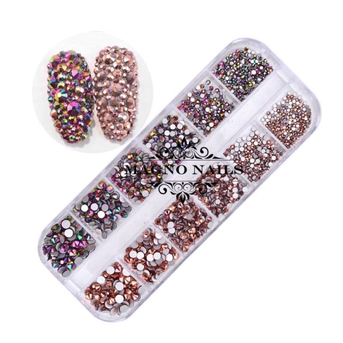 Glas Strasssteine rund -  Bronze - Bunt AB Nail Nagelstudio Nägel Nailart Nail art