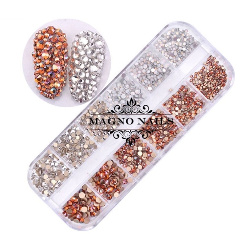 Glas Strasssteine rund -  Crystal - Kupfer Nail Art Nails Nagel Nögel Nailart