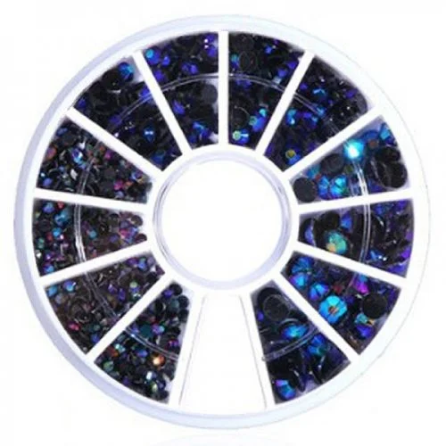 Strasssteine rund in einem Rondell - schwarz-blau Nageldesign Nägel Nails Nagelstudio Einleger Nailart