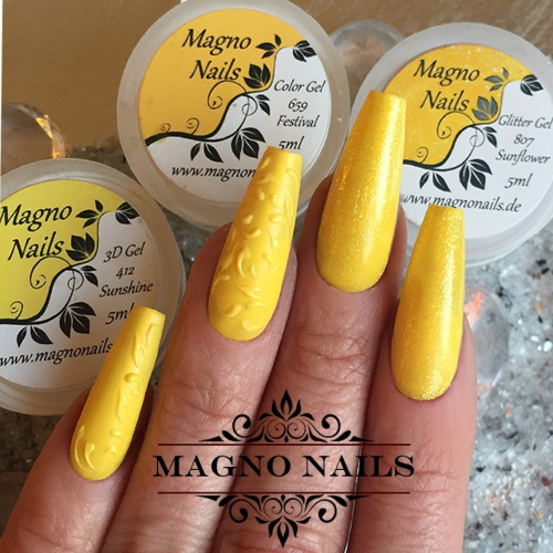 Preview: Naildesign Ideen - Sommer Nägel Neon Geld matt Schnörkel