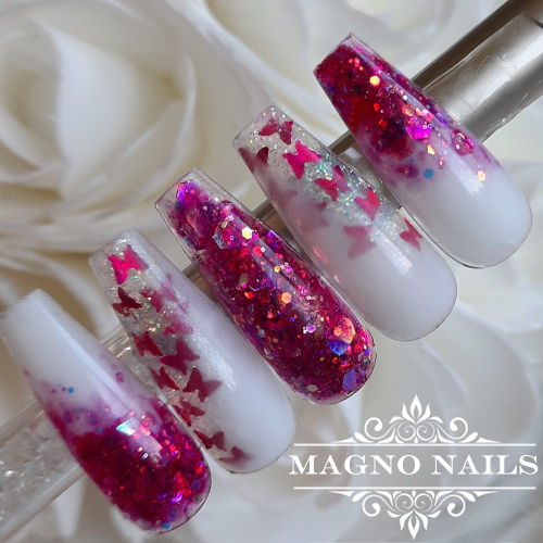 Preview: Sommernägel Glitter Ombré mit Schmetterlingen