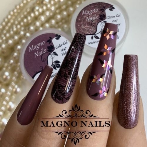 Preview: Lila Nude Brown Glitter Herbstnägel Nageldesign Ideen - Nails