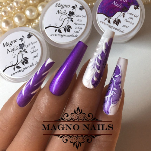 Preview: Weiß Lilal Nageldesign Ideen mit 3D