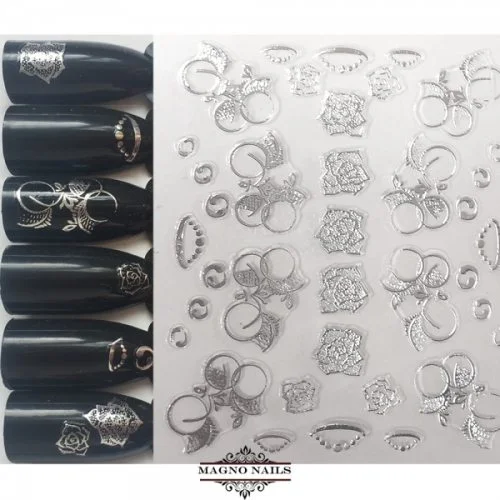 3D Metallic Nail Sticker - silber Seblstklebende Aufkleber Nagelsticker Nagelaufkleber