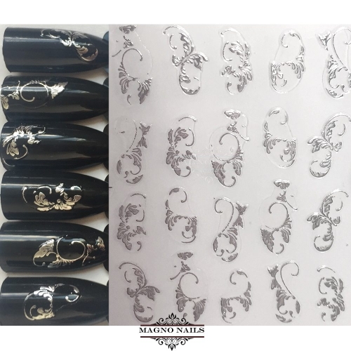 3D Metallic Nail Sticker - silber Schnörkel
