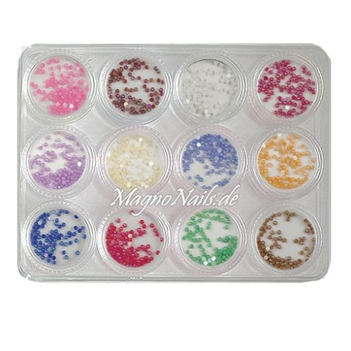 12 x Perlmutt Halbperlen Set in einer Box Nail Art Nailart Nageldesign