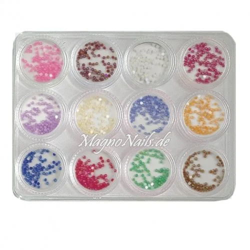 12 x Perlmutt Halbperlen Set in einer Box Nail Art Nailart Nageldesign