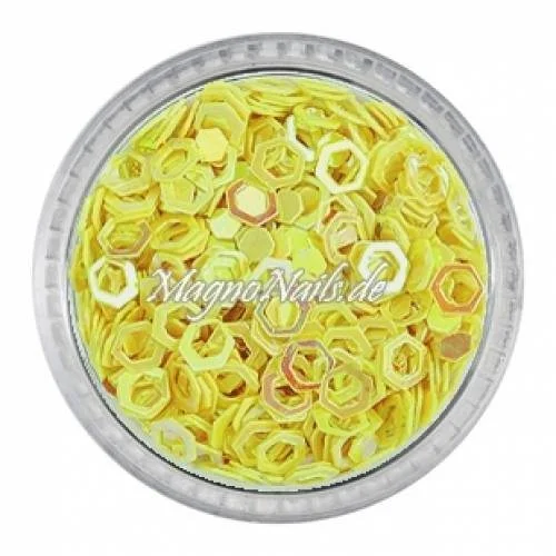 Glitter Shapes - Einlegemotive - hexagon gelocht gelb Nail Art Nails Nagel Nögel Nailart Einleger