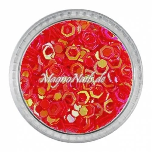 Glitter Shapes - Einlegemotive - hexagon gelocht korallenrot Nail Art Nails Nagel Nögel Nailart Einleger