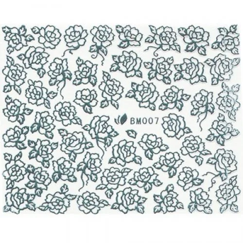 3D Metallic Sticker - silber Seblstklebende Aufkleber Nagelsticker Nagelaufkleber Rosen