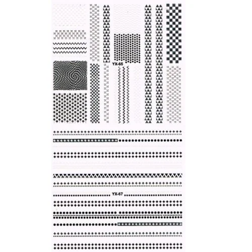 3D Full Cover Metallic Sticker Set - schwarz-silber Selbstklebende Nagelaufkleber Nagelsticker