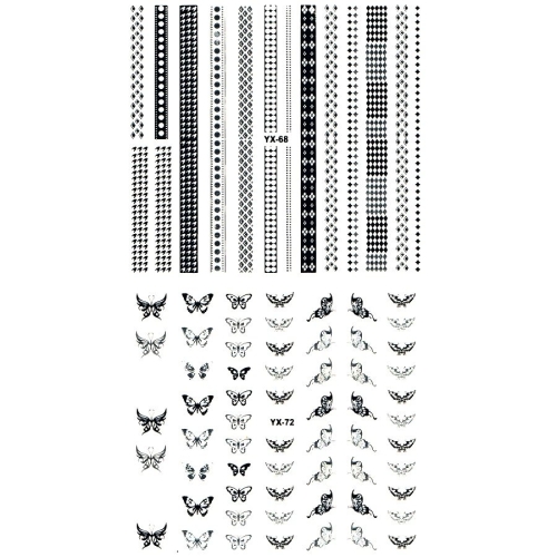 3D Full Cover Metallic Sticker Set - schwarz-silber Selbstklebende Nagelaufkleber Nagelsticker Schmetterlinge