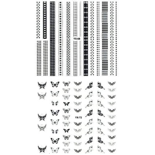 3D Full Cover Metallic Sticker Set - schwarz-silber Selbstklebende Nagelaufkleber Nagelsticker Schmetterlinge