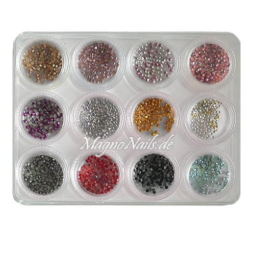 12 x Metall Strasssteine / Metall Plättchen in einer Box Nail Art Nailart Nageldesign