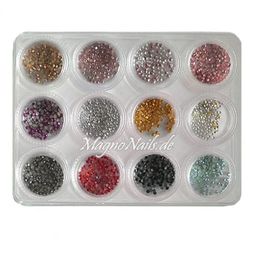 12 x Metall Strasssteine / Metall Plättchen in einer Box Nail Art Nailart Nageldesign