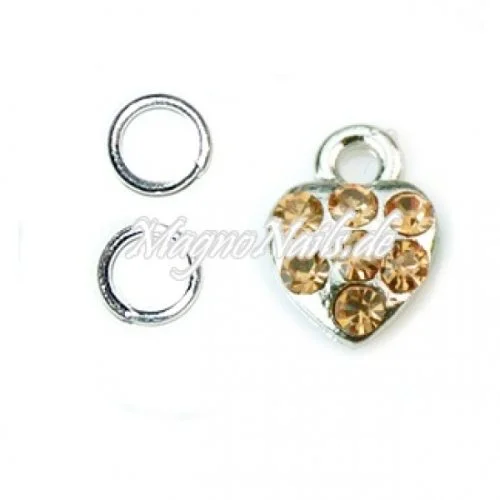 Nail Piercing Herz mit hellbraunen Strasssteinen Nageldesign Nägel Schmuck Nails 