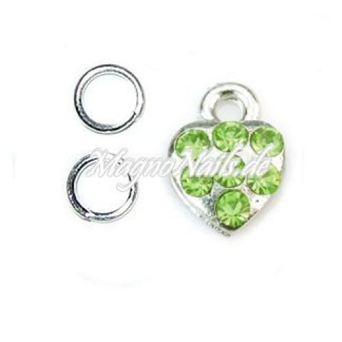 Nail Piercing Herz mit hellgrünen Strasssteinen Nageldesign Nägel Schmuck Nails 