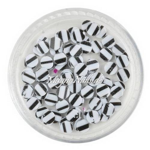 Runde Glitter Shapes - Einlegemotive - gestreift schwarz - weiß Nail Art Nails Nagel Nögel Nailart Einleger