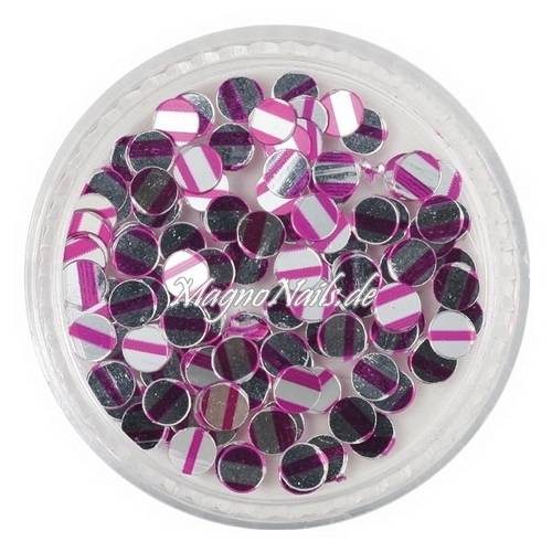 Runde Glitter Shapes - Einlegemotive - gestreift silber-pink Nail Art Nails Nagel Nögel Nailart Einleger