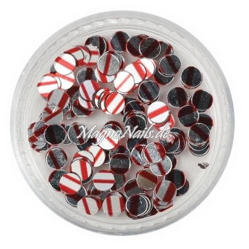 Runde Glitter Shapes - Einlegemotive - gestreift silber-rot Nail Art Nails Nagel Nögel Nailart Einleger