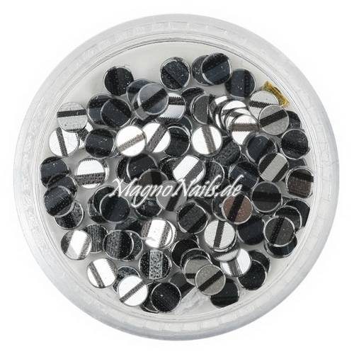Runde Glitter Shapes - Einlegemotive - gestreift silber-schwarz Nail Art Nails Nagel Nögel Nailart Einleger