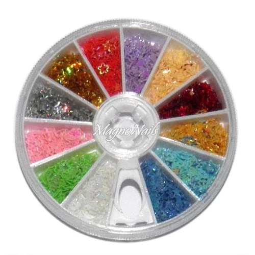 Einlegemotive - Glitter Blumen / Sterne in einer Rondell Nail Art Nails Nagel Nögel Nailart