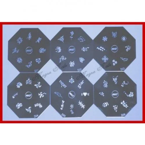 Nail Art Stamping Schablonen Set Serie D 6-Teilig
