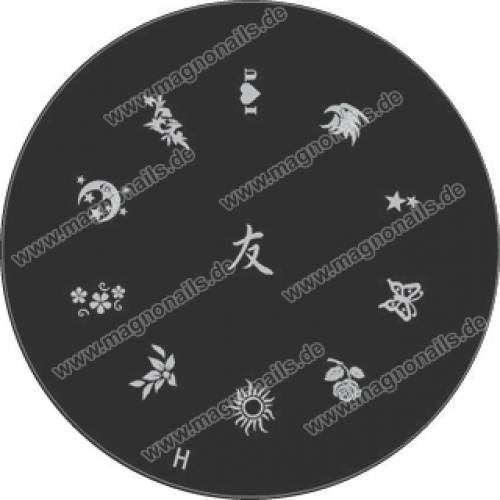 Nail Art Stamping Schablone H Chinesische Zeichen Blumen