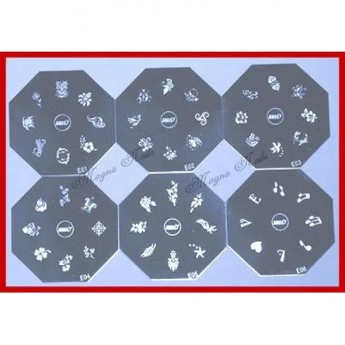 Nail Art Stamping Schablonen Set Serie E 6-Teilig